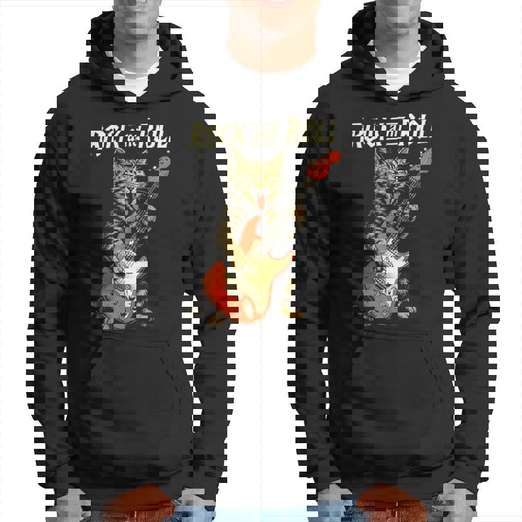 ギターを弾くロックな猫 音楽好き猫好き向けデザイン パーカー