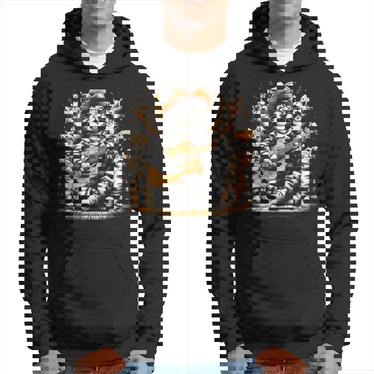 ギターを弾く猫 面白いロックミュージックギター猫 パーカー