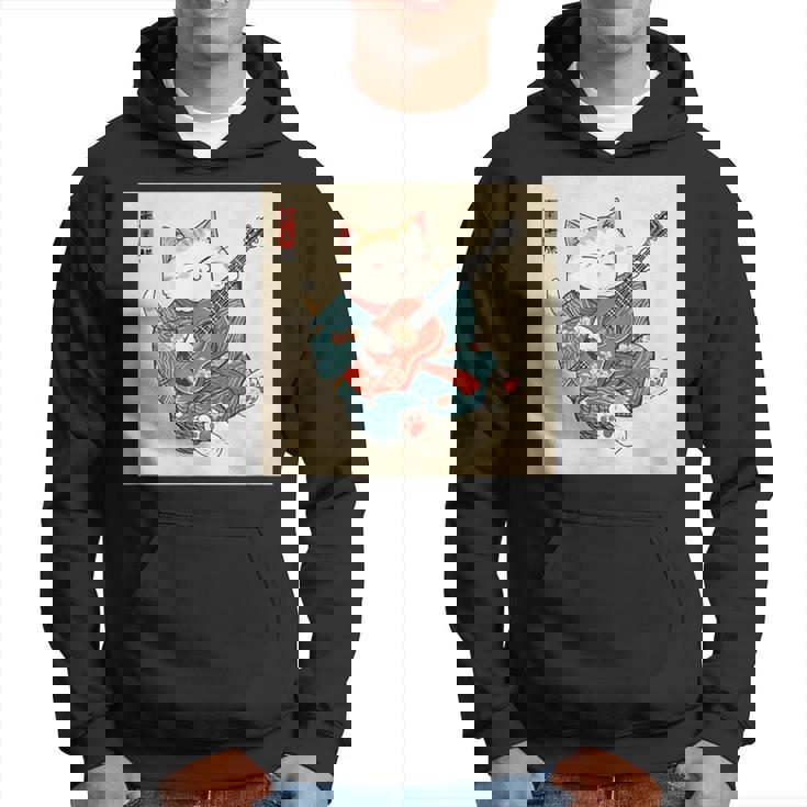 ギター奏でる猫 着物姿 ヴィンテージ 日本美術 面白い パーカー