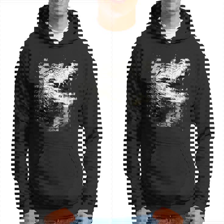 クロコダイル ワニの肖像画 爬虫類 カラフル アニマルプリント パーカー