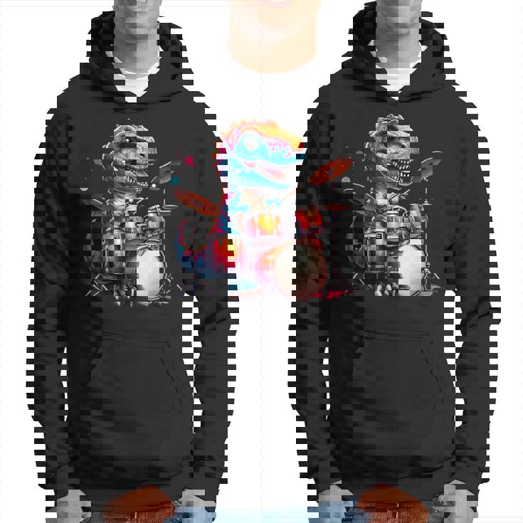 クールなt-Rex恐竜ドラマー音楽バンドデザイン。 パーカー