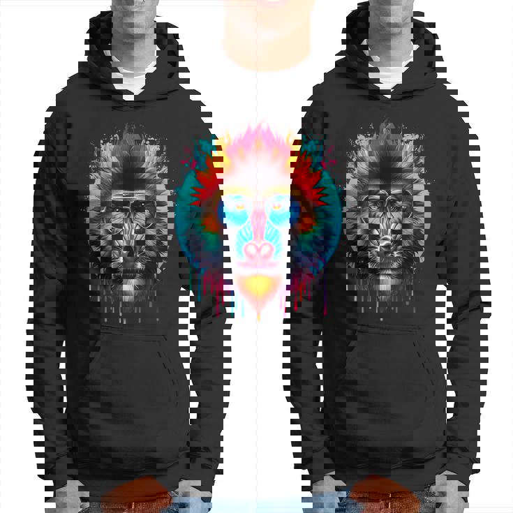 クールなタイダイサングラスマンドリルイラストアート パーカー