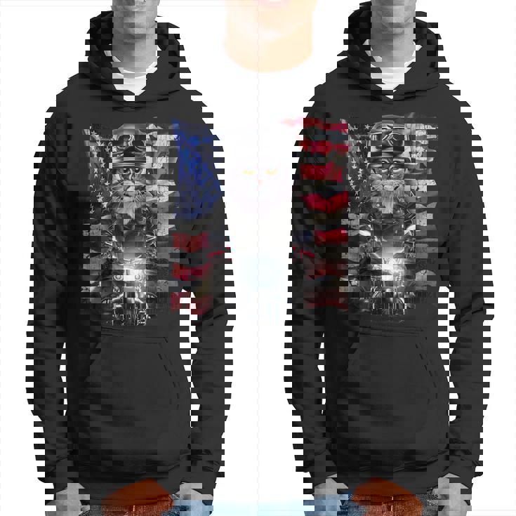 グレー 猫 ねこ バイク 星条旗 アメリカ パーカー