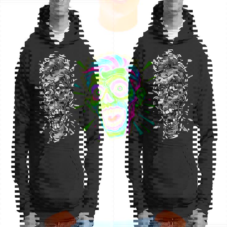 サイケデリック ゾンビヘッド ホラーアート 不気味なアンデッド パーカー