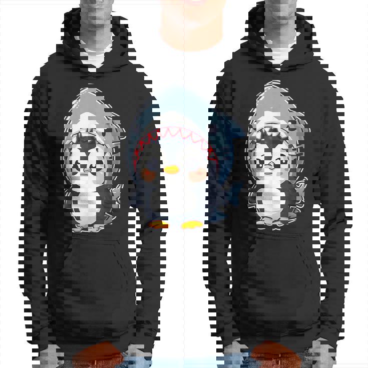 サメのコスチュームを着た面白いペンギン パーカー