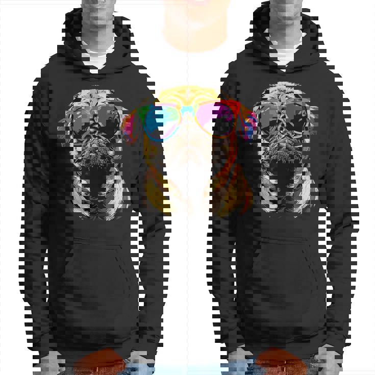 サングラスとパグベージュ犬愛カーリンかわいいパグ パーカー