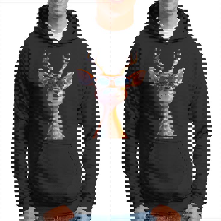 サングラスの角を持つ雄鹿狩猟鹿トナカイ赤鹿 パーカー