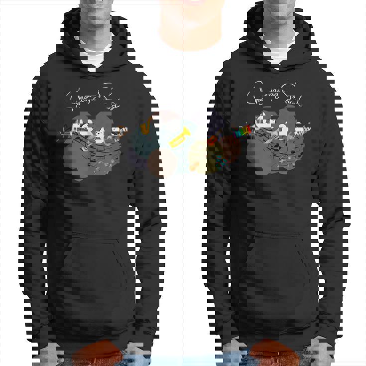 シマエナガ 楽器 トランペット サックス バイオリン ギター 音符 仲良し 可愛い 音楽好き パーカー