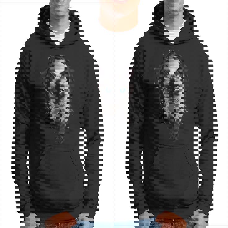 シャム猫が破れた布を突き破り、猫好きに最適です。 パーカー