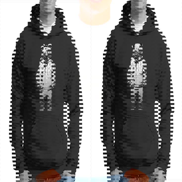 ストリートウェア風のミニマルなクマのイラスト パーカー