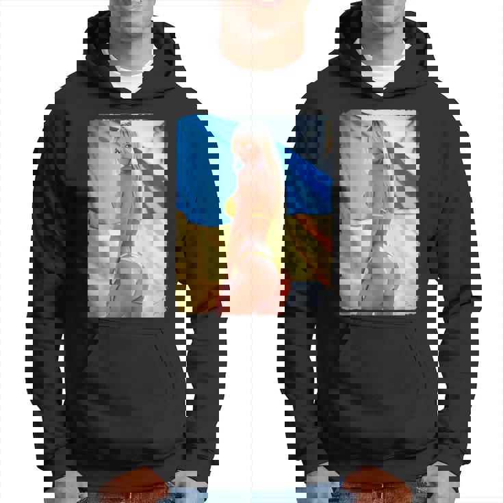 セクシーガールグラフィックtシャツ 「モダンピンナップガール&ウクライナ国旗2」 パーカー