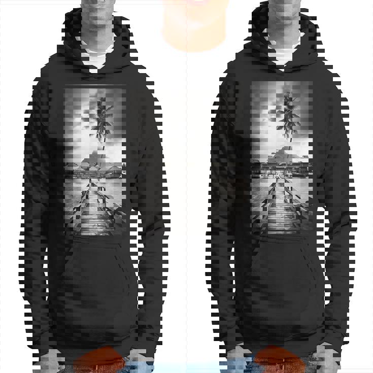 タヒチ州の熱帯小屋のモノクロ写真 パーカー