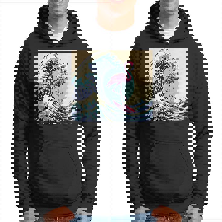 トロピカルピンク フラミンゴ グレートビッグウェーブサーファー オーシャンビーチ パーカー