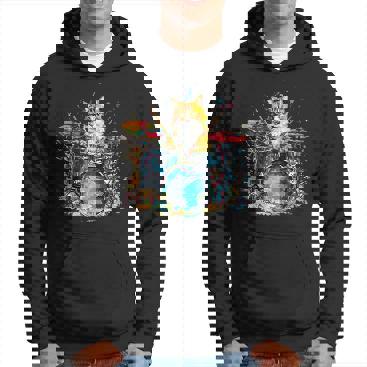 ドラマーの猫猫とドラム パーカー