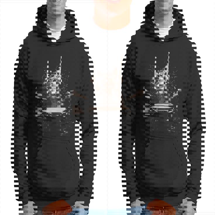 ドラムを叩く猫 面白い猫 ドラマー メンズ 半袖 おもしろ パーカー