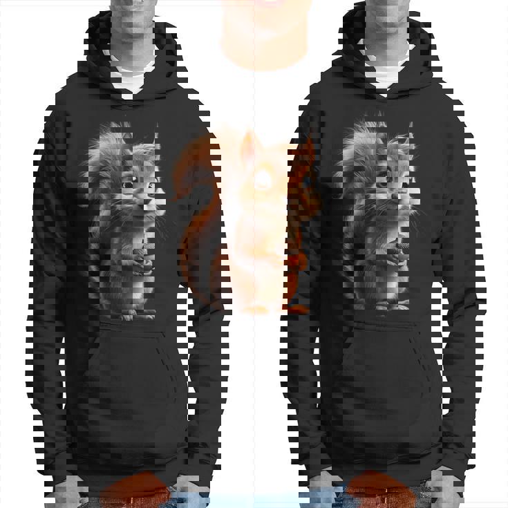 ドングリを持ったかわいいリスのデザイン パーカー