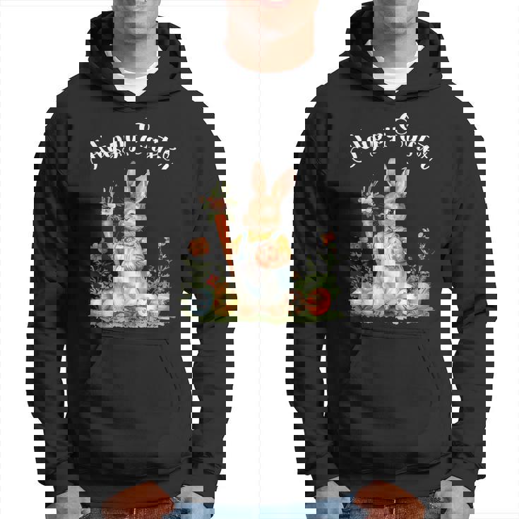 ハッピーイースターバニーニンジンイースターエッグ イースターラビットアートワーク パーカー