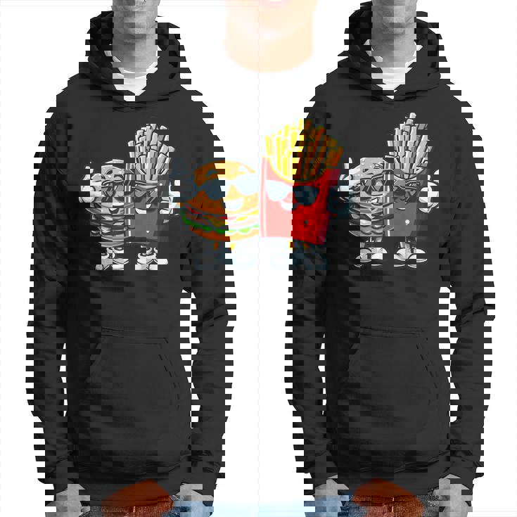 ハンバーガーフライドポテトファーストフード愛好家アート 面白いユーモアコンボプリント パーカー