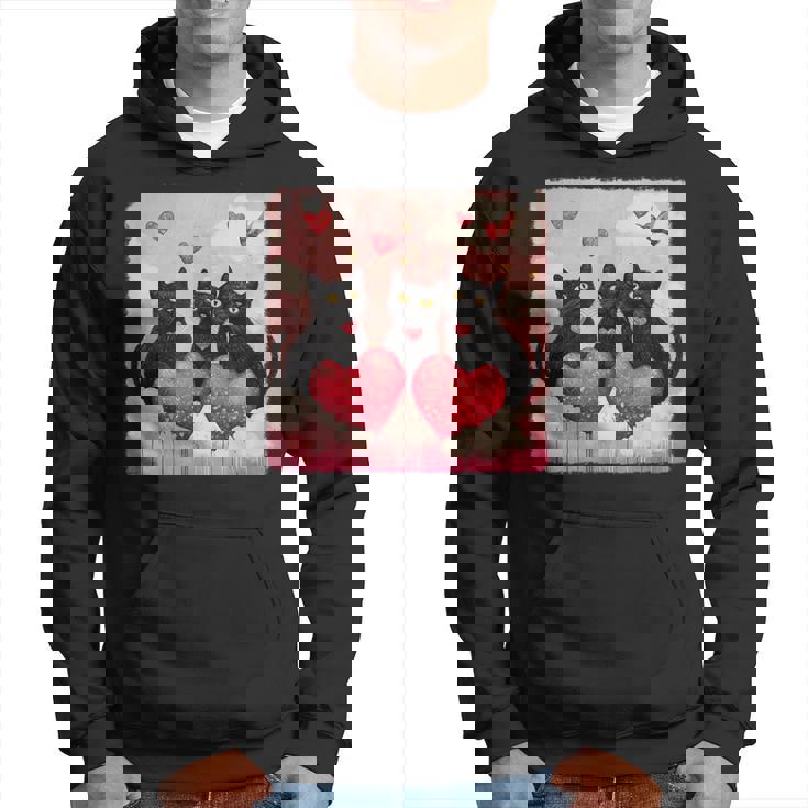 ハートのある黒猫 バレンタインデー アートペインティング パーカー