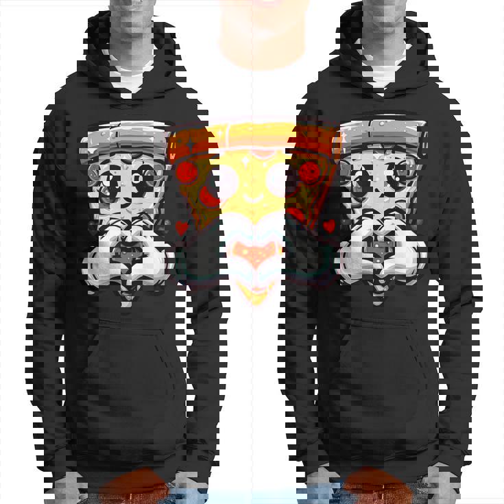 ハートの手でペパロニピザのスライス、かわいいピザ パーカー