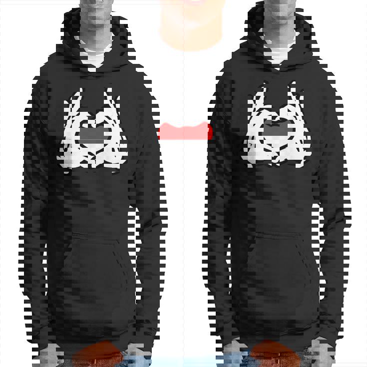 ハートを形作る漫画の手 インドネシア国旗 パーカー