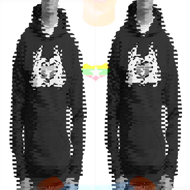 ハートを形作る漫画の手 ミャンマー国旗 パーカー