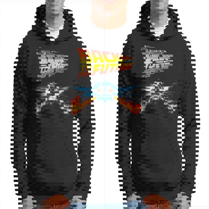 バック・トゥ・ザ・フューチャー デロリアンとロゴ パーカー