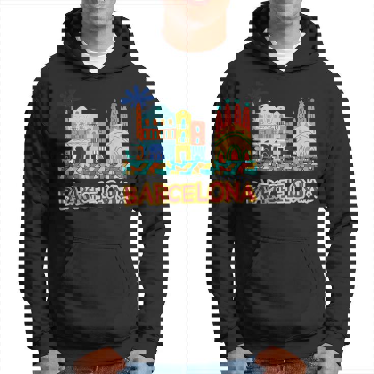 バルセロナの象徴的な建物とサグラダファミリア カラフル パーカー