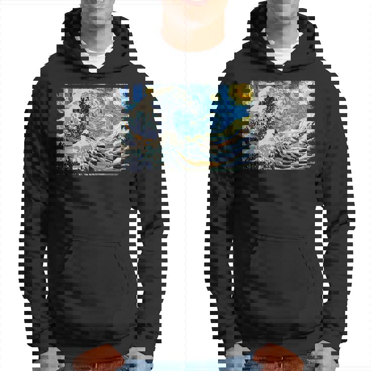 バンゴッホの星空と北斎の富嶽三十六景波絵の融合 パーカー