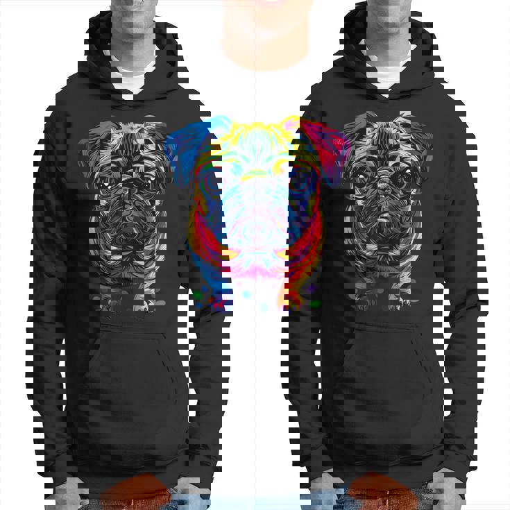 パグ犬 カラフルカラー ポップアート レインボー カーリン キュート パグ パーカー