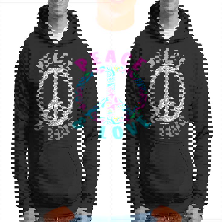 ピースアンドラブカラフルヒッピーシンボル パーカー