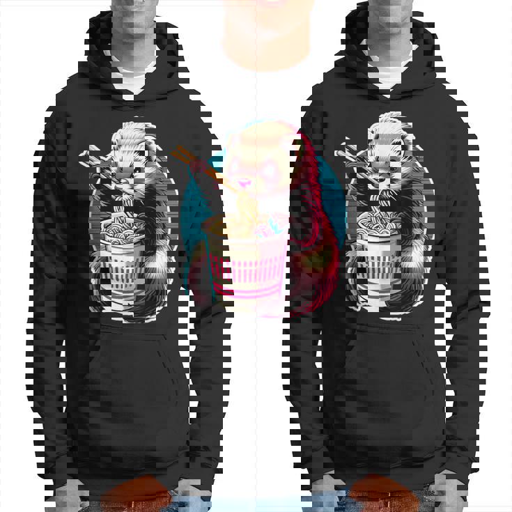 フェレットの飼い主かわいいカワイイアニメフェレットがラーメン丼 T シャツを食べる パーカー