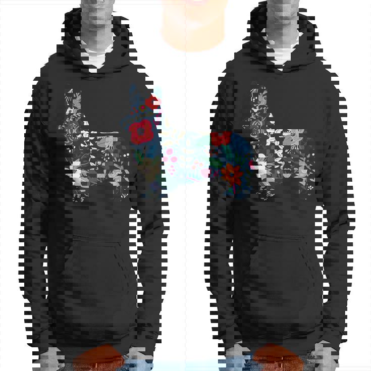 フローラルコーギーシルエット コーギー犬愛好家 パーカー