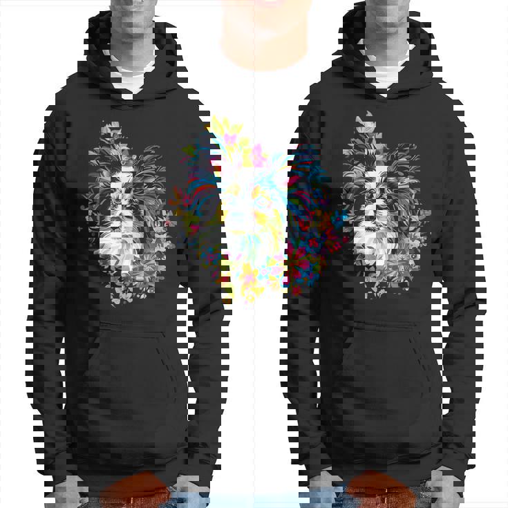 フローラル・ポップ・アート カラフルなパピヨン パーカー