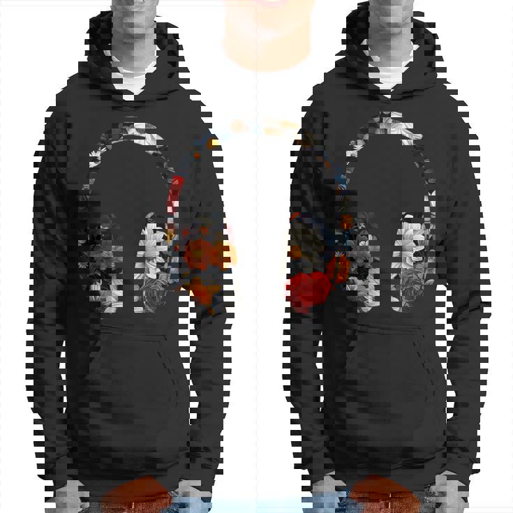 ヘッドフォンのシルエット 花柄 ボタニカル・フラワー パーカー