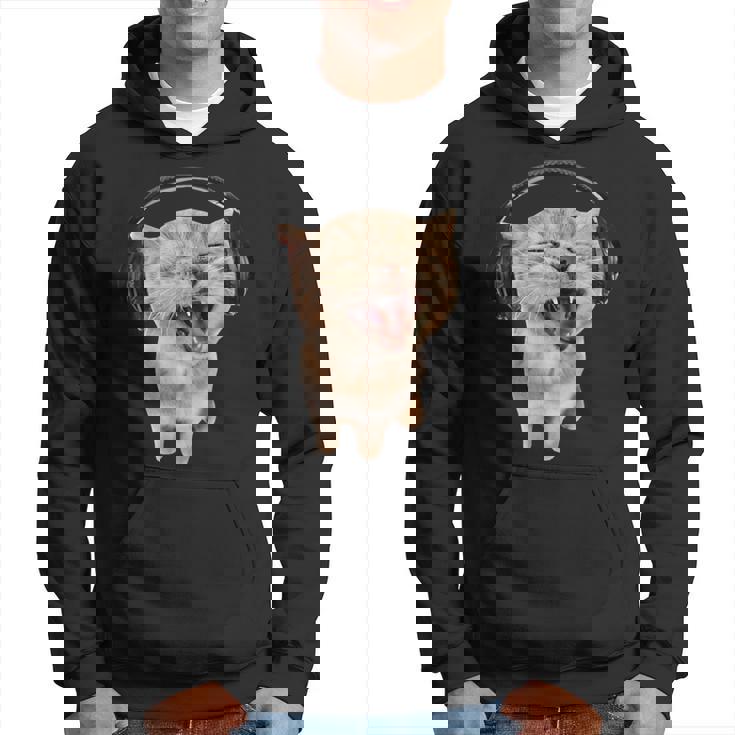 ヘッドフォン付き猫 ミーム パーカー