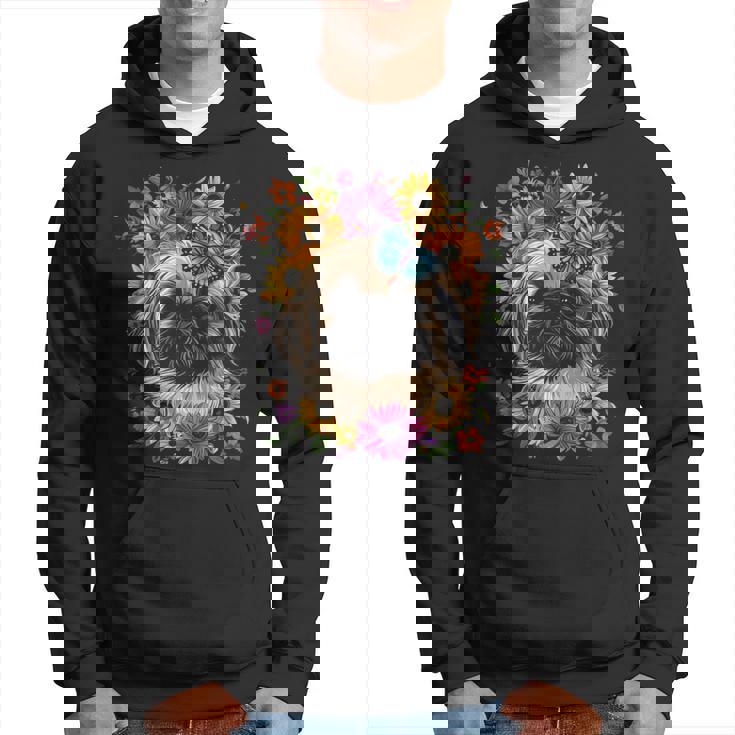 ペキニーズ犬 キュート 花柄 ひまわり コテージコア ママ お父さん パーカー