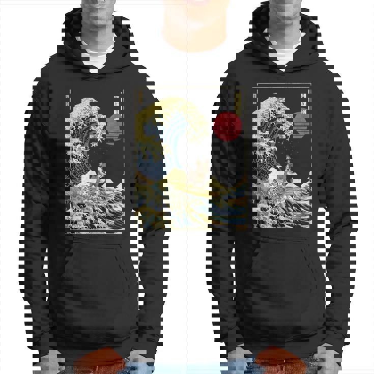 ボストンテリア 日本神奈川波 おもしろサーフドッグ パーカー