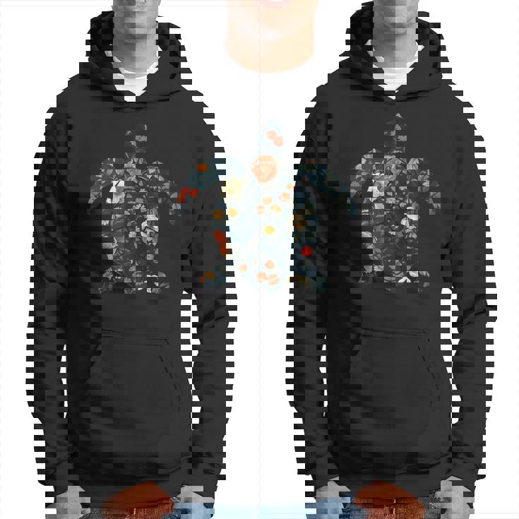 ボタニカルシルエットの花 海の花 ウミガメ パーカー