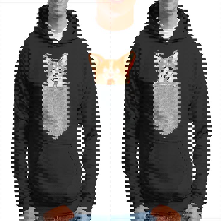 ポケットから覗く可愛いコーギーのデザイン パーカー