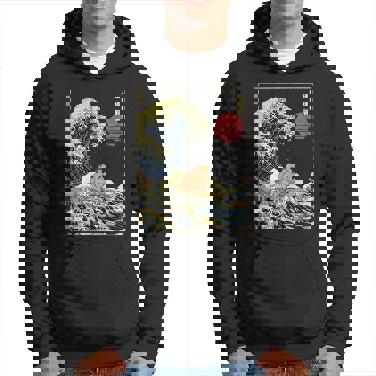 ポメラニアン 日本の神奈川波 おもしろサーフドッグ パーカー