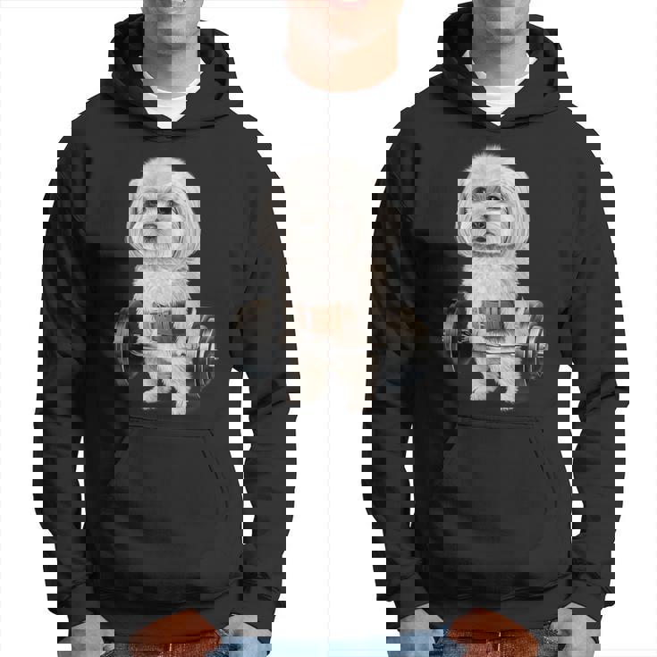 マルチーズドッグ筋トレ バーベルシュラッグバー フィットネス パーカー