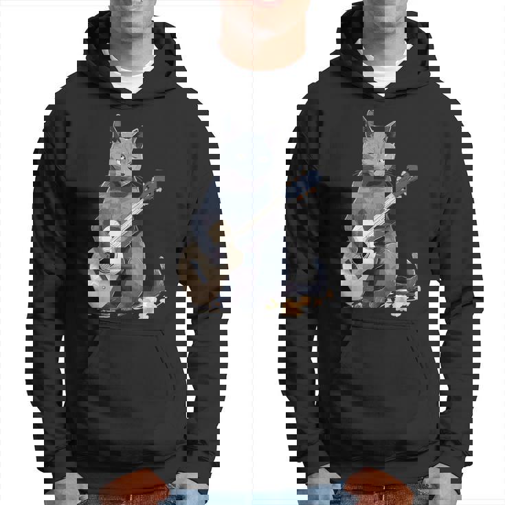 ミュージシャン ロシアンブルー猫 ギタリスト 猫とギター パーカー