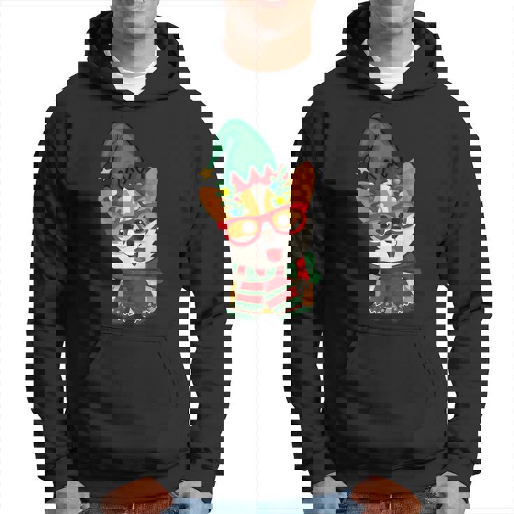 メリークリスマス かわいいオタクウェールズコーギー エルフの帽子とスカーフ付き パーカー