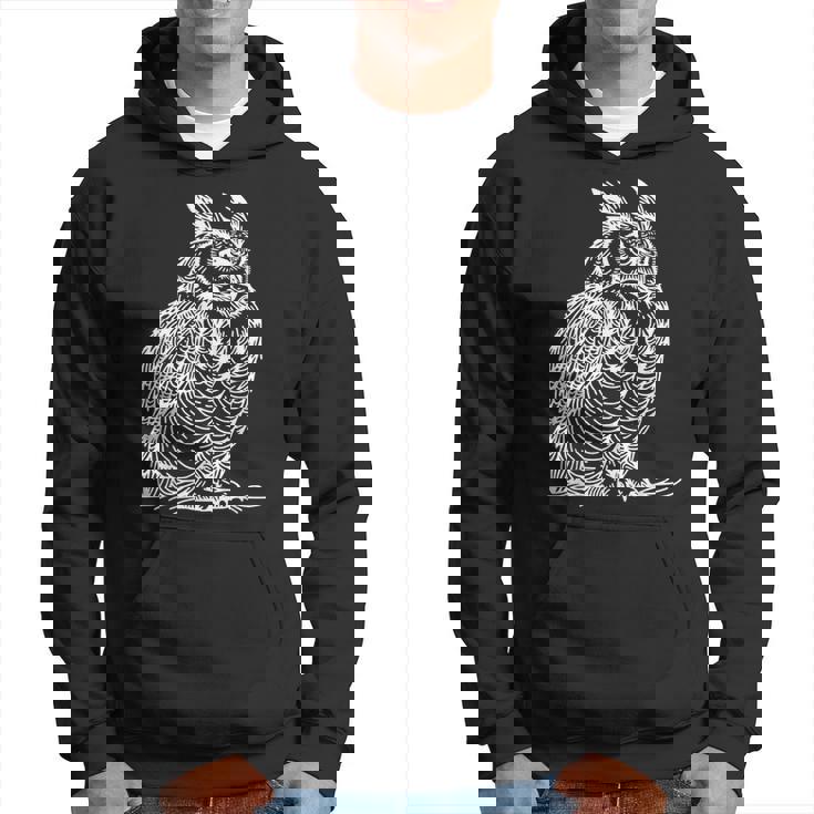 ラインアート 鳥・鳥類学者 オオツノフクロウ パーカー