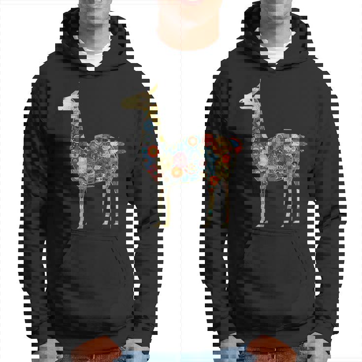 ラマ アルパカ フローラル カラフル 花 ペルーのお土産 パーカー