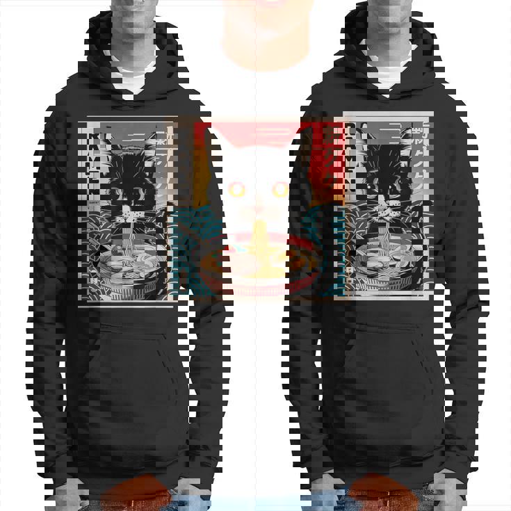 ラーメンと黒猫 和風ビンテージ パーカー