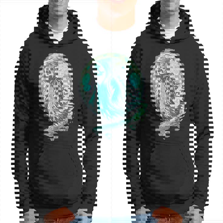 レトロ スケーター オバケ スカル スケートボード ハロウィン 不気味 スケルトン 骸骨 面白い ギフト ストリート パーカー