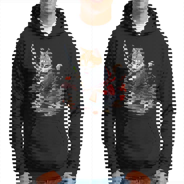 レトロな日本の侍猫グラフィック 猫愛好家 パーカー