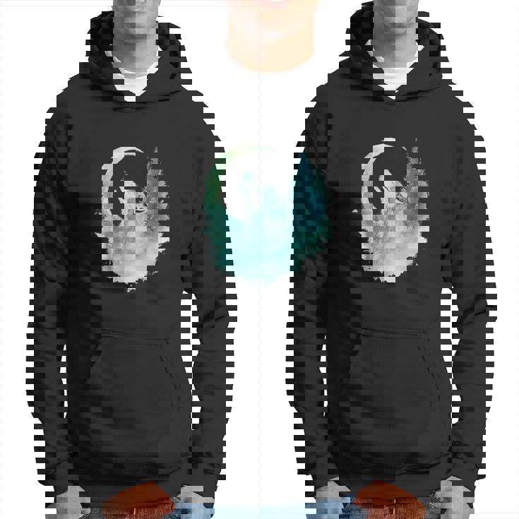 三日月の下で遠吠えするオオカミ 野生動物 パーカー